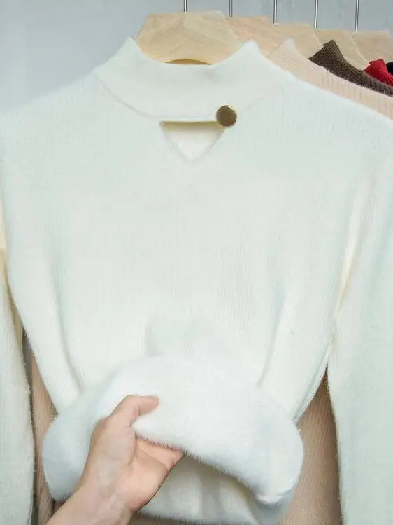 

Women's Thiened Fce Knitted Sweater f High Collar One-Piece Winter Warm Base irt Regular Sve Long Autumn Winter ...