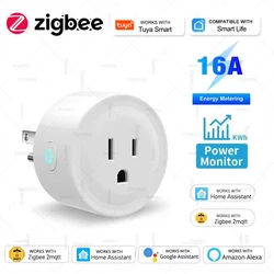 Zigbee 3.0 16A Smart Plug Canada US Mexico Socket With Power Monitor Timing Function Voice Control Works With Home Assistant Z2M