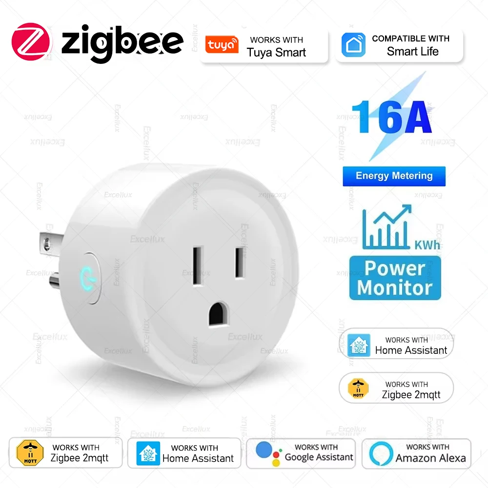 Zigbee 3.0 16A Smart Plug Canada US Mexico Socket With Power Monitor Timing Function Voice Control Works With Home Assistant Z2M