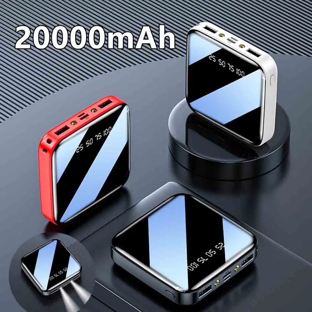 

20000mAh Mini Power Bank with Mirror Screen Portable Fast Charger LED Display External Battery for Samsung IPhone Huawei Xiaomi