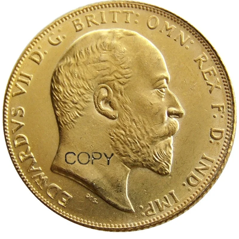 (1902-1910) 9PCS Dates KING EDWARD VII MATT PROOF GOLD PLATED 1 SOVEREIGN (1LSD) COPY COINS