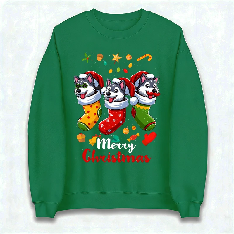 Husky Babbo Natale Calza natalizia Cane X-Mas Cani Felpa Felpa con grafica divertente Felpa con cappuccio Felpa con cappuccio natalizia divertente