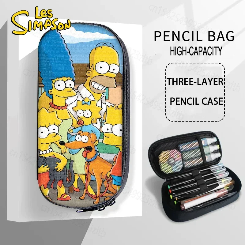 

New The Simpsons Pencil Case Large Capacity Student Pencil Bag Multi-functional Printed Polyester Pencil Case Wholesale