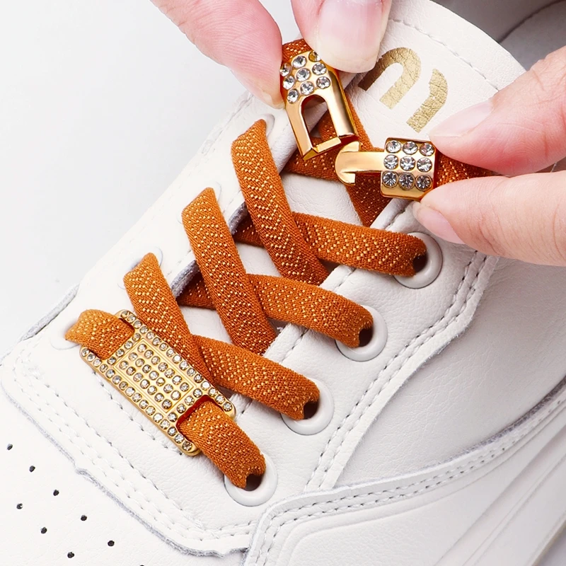 

Gold Diamond buckle Shoelaces without ties Elastic Laces Sneakers Tennis No Tie Shoe laces Flat Shoelace for Shoes accessories