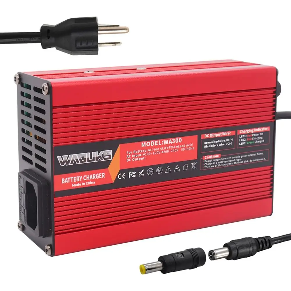 

54.6V 5A Charger 48V Li-ion Battery Charger Red Aluminum Case with Cooling Fan for 13S 48V 10Ah 15Ah 20Ah 30Ah 40Ah 50Ah 60Ah Li