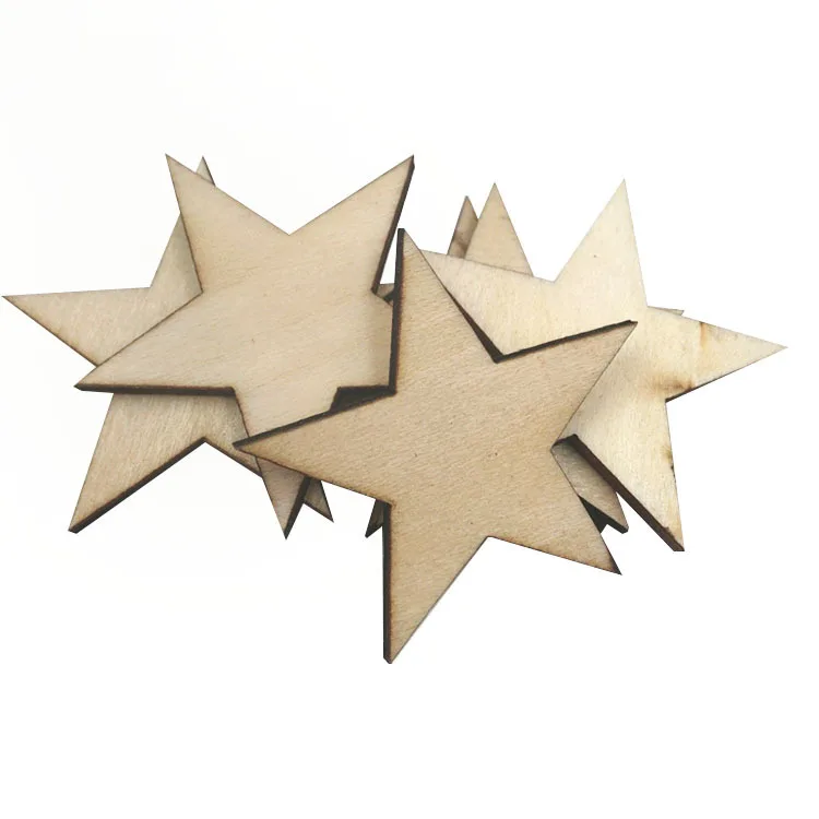 Spot wholesale wooden creative five-pointed star wood chips Christmas wedding party DIY handmade wooden star jewelry materials