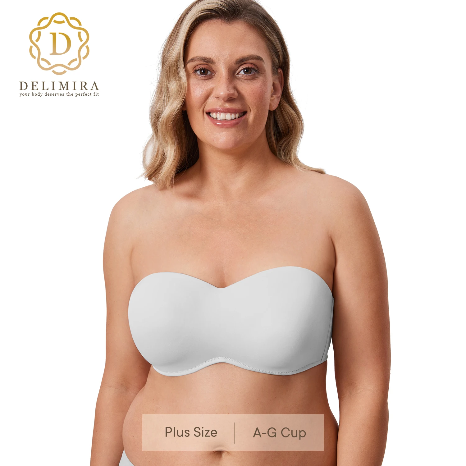 DELIMIRA Womens Seamless Underwire Bandeau Minimizer Strapless Bra for Big Busted Women Plus Size Full Coverage Smooth Invisible