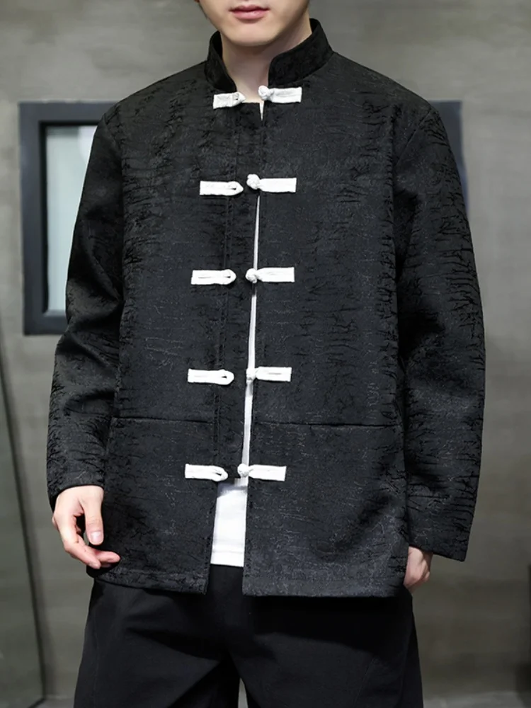 

Новая китайская мужская куртка-жакет для весны и осени, свадебный костюм Тан, Ханьфу, с пуговицами, свободного кроя, дышащая, с длинными рукавами, верхняя одежда
