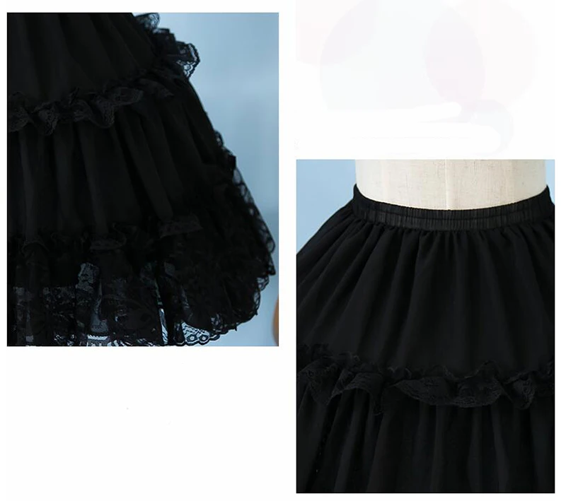 Jupe courte d'été en dentelle pour filles, jupon Lolita en dentelle blanche et noire pour robe trapèze Crinoline pour femmes