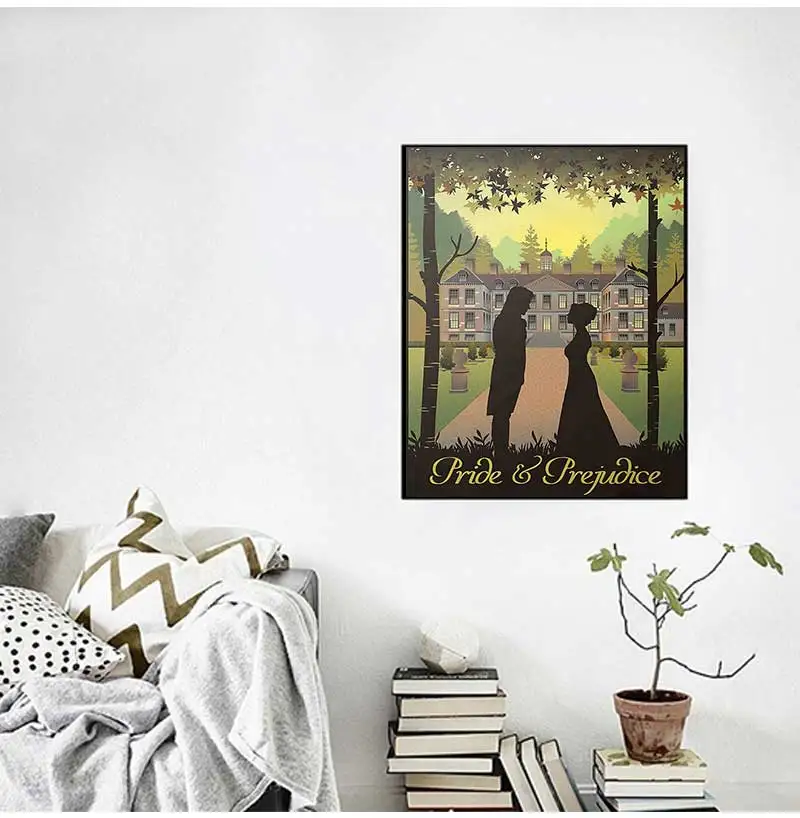 Pride and Prejudice Book & Movie Poster Prints Jane Austen Gifts Vintage Wall Art Canvas Painting Picture Home Room Wall Decor