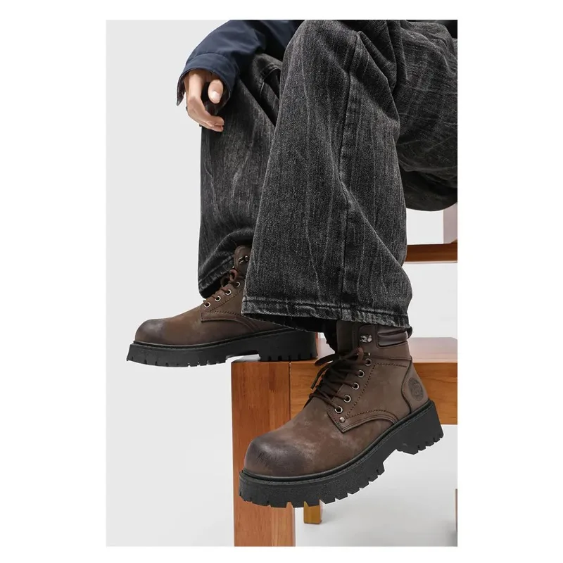 マデンメン ヴィンテージ スプリットスエード フリース裏地付きブーツ ブラウン ハイカット ワークブーツ レースアップ デザート アンクル ラギッドソールブーツ アウトドアシューズ