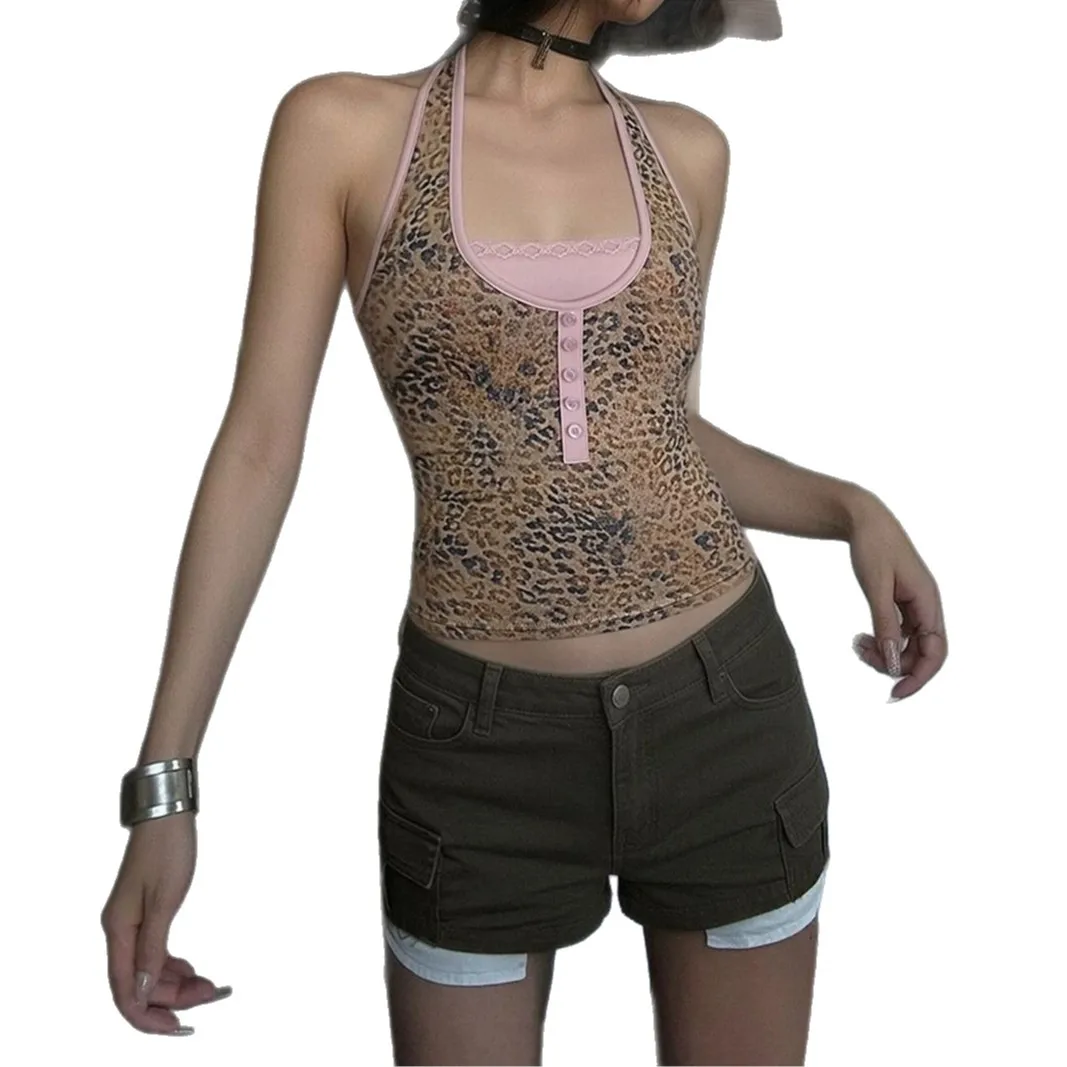 

Women's Vintage Star Print Tank Top V Neck Sleeveless Eyelet Slim Fit Layka Letter Y2K Camisole