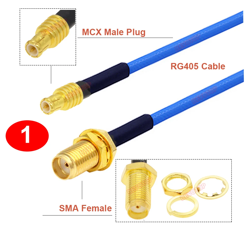 1PCS SMA to MCX RG405 Cable Male Female to MCX Male Straight Right Angle Plug Pigtail 50Ω High Frequency Jumper