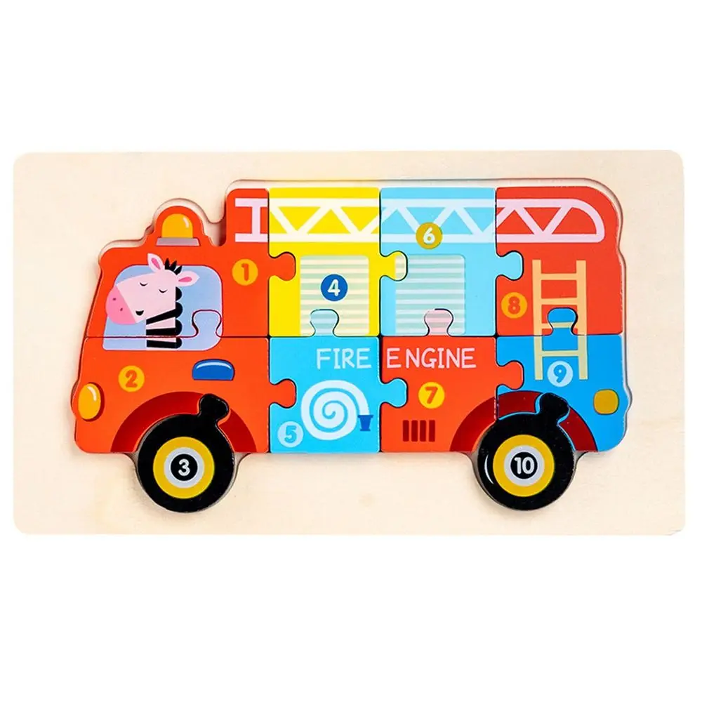 Cute Ambulance 3D Police Animal Rocket Kids Wooden Puzzle Toy Intelligence Game Puzzle Early Education Toy Vehicle Jigsaw