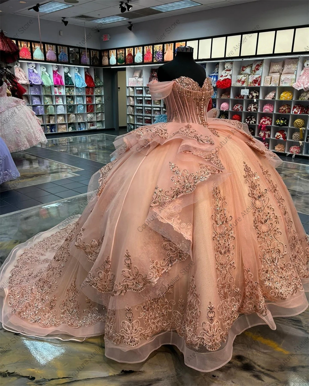 Blush Pink Ruffel Sweety Quinceanera Dresses Ball Gown Off Shoulder Birthday Sweet 15 16 Dress vestido de quinceaƱera Customized