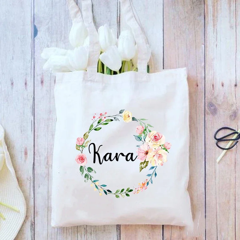 Personalized Bridesmaid Bags Wreath with Name Tote Bag Wedding  Bridal Bachelorette Party Shoulder Bag Custom Pouch Gift for Her