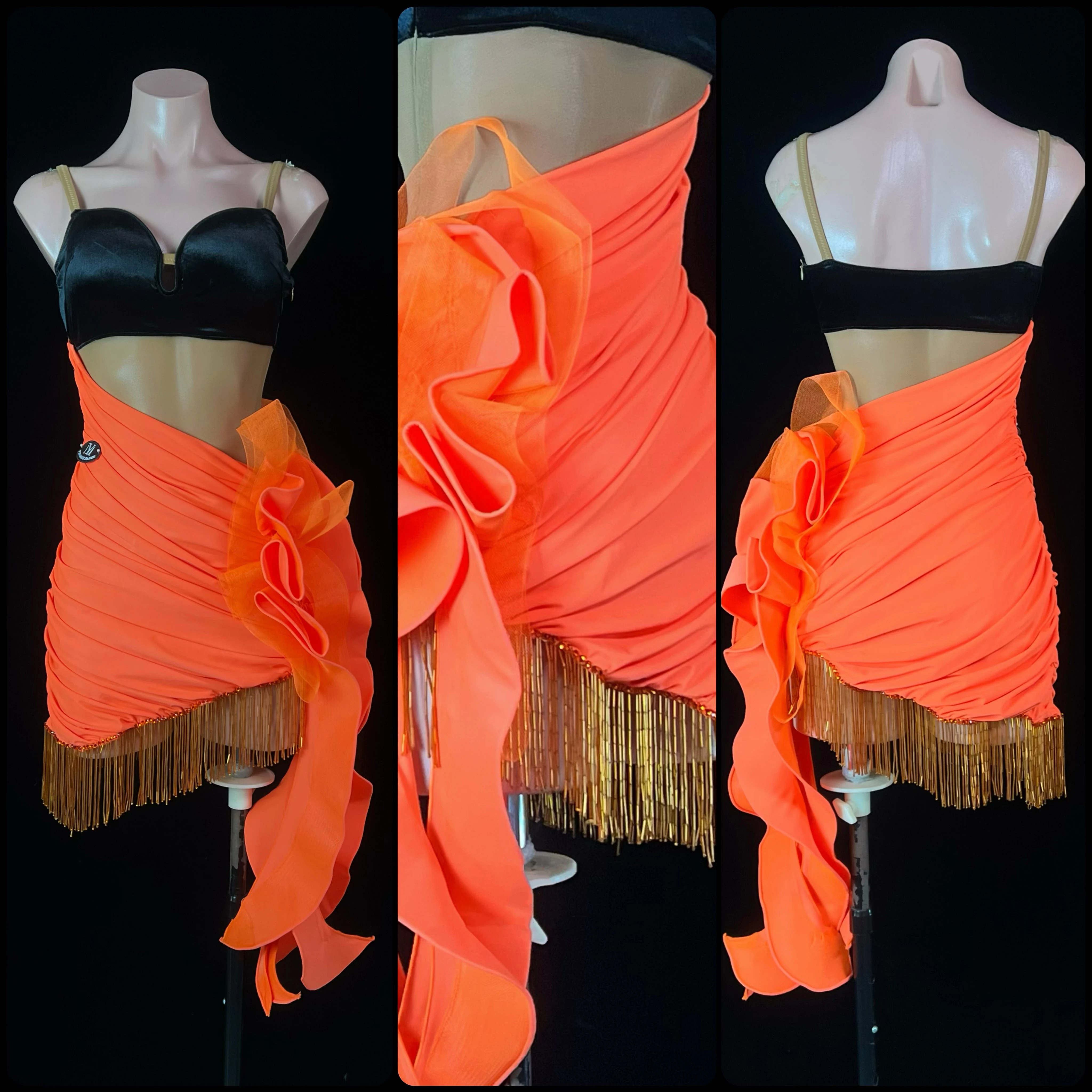 

Платье для латиноамериканских танцев AB Stone, женское, для взрослых и детей, высококачественное, на заказ, оранжевое, с плиссированной юбкой, черное, для выступлений по самбе