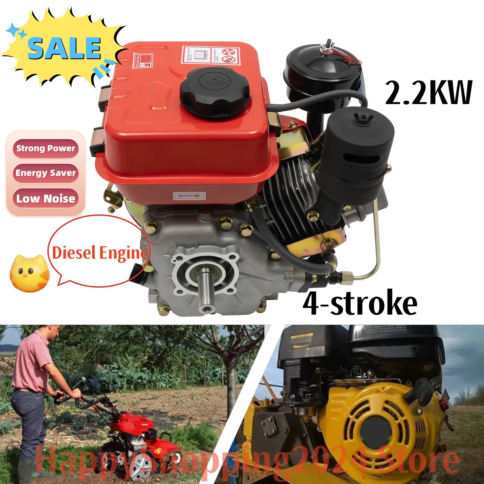 2.2KW 4-stroke Diesel engine Recoil Start System Motor Single-cylinder for Go Cart, Mini Bike, Chipper, Lawn Mower, etc