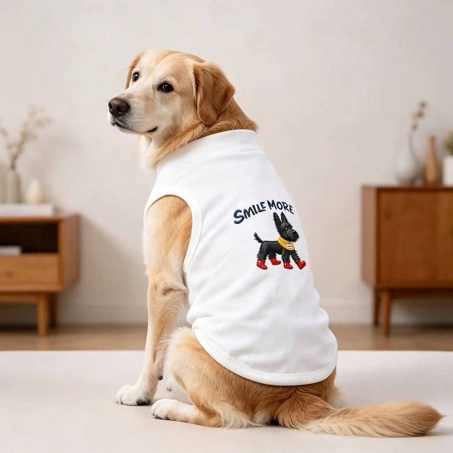 1 Stück Cartoon-Hundemotiv Ärmellose Hundeweste Weiche Baumwolle Atmungsaktives Haustier-Outfit für Mittelgroße und Große Hunde