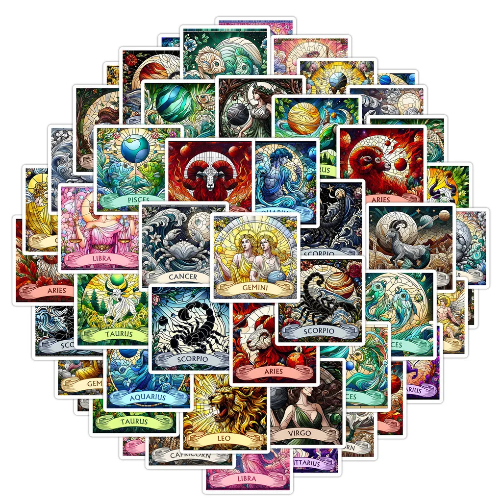50 adesivi graffiti zodiacali - Decorazioni impermeabili per tazze d'acqua e telefoni, design costellazione fai-da-te (negozio anime mondo)