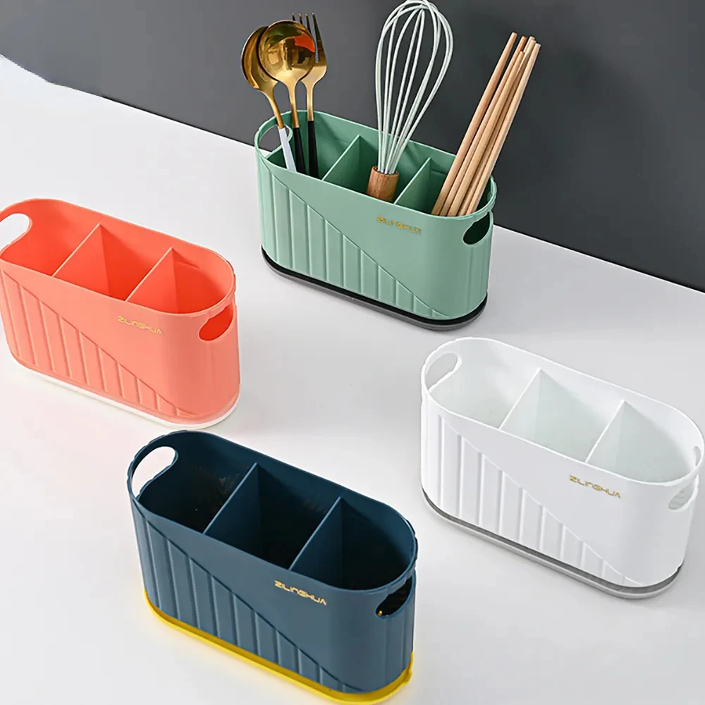 Kitchen Chopsticks Cage Drying Rack Multifunction Kitchen Knife Spoon Chopsticks Hollow Drainer Double Layer Cutlery Organizer