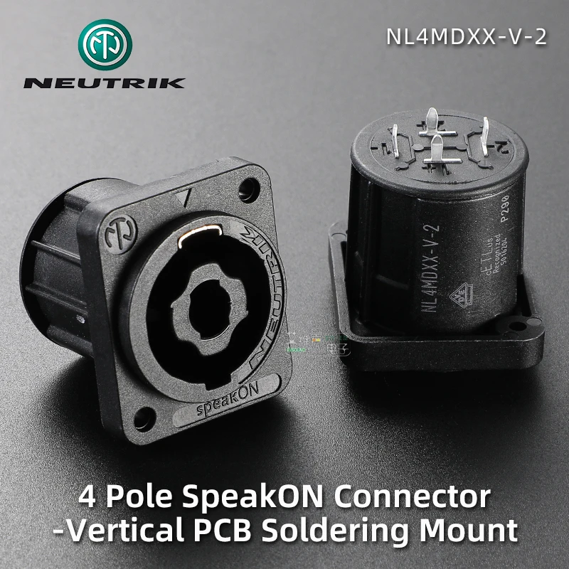 

Neutrik 4 Pole speakON PCB Socket Speaker Amplifier Chassis Connectors Vertical / Horizontal PCB Mount NL4MDXX-V-2 NL4MDXX-H-3