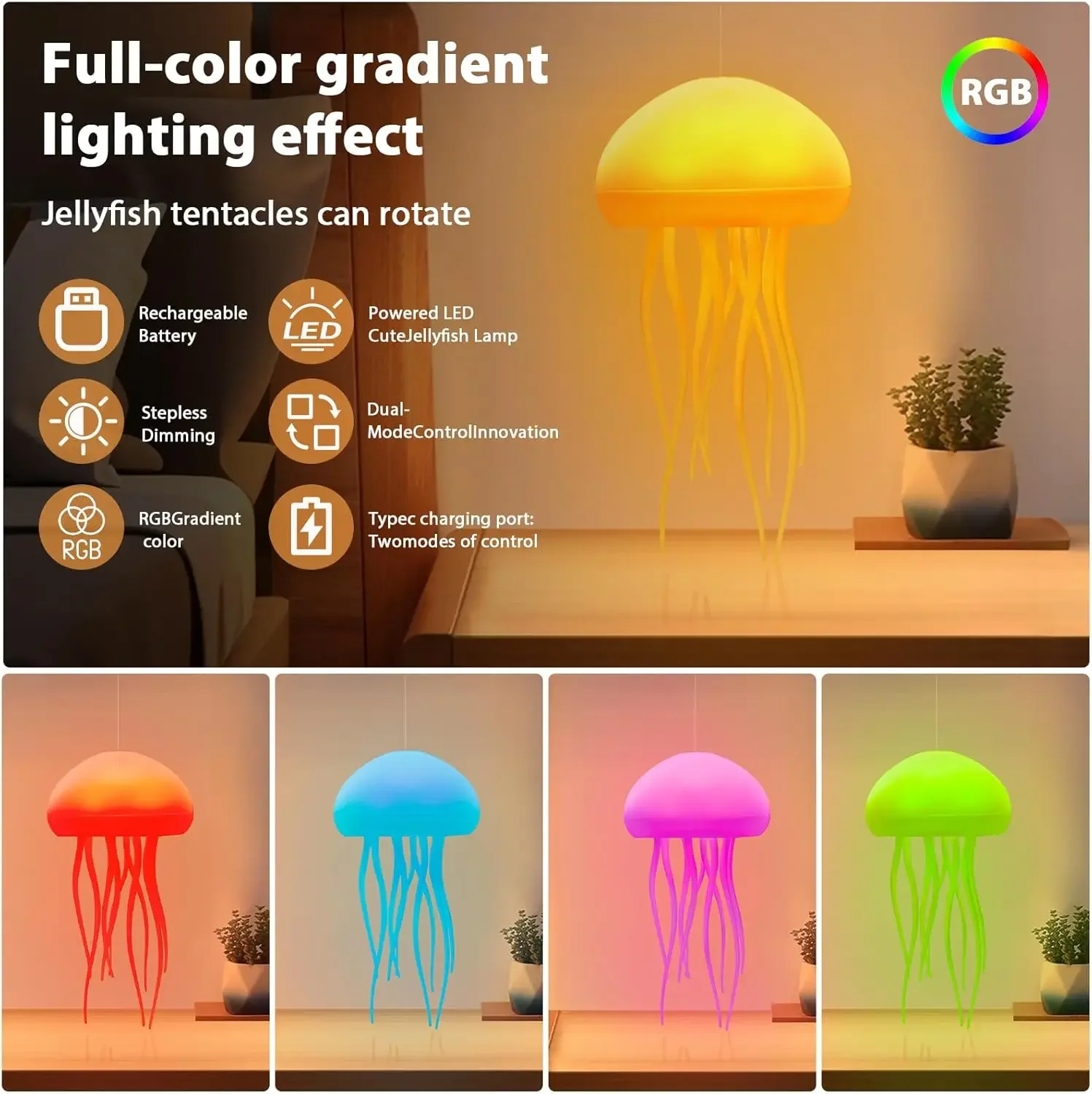 Cute Jellyfish LED Night Light Rechargeable Voice Control Dancing Legs RGB Bedside Lamp Table Lamp Bluetooth Speaker Humidifier