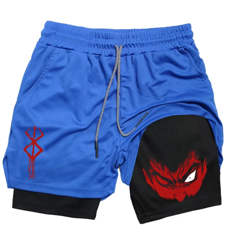 Men GYM 2 In 1 Compression Shorts Summer Print Training Workout Male Fitness Sport Shorts Running Hiking Sportswear WX154