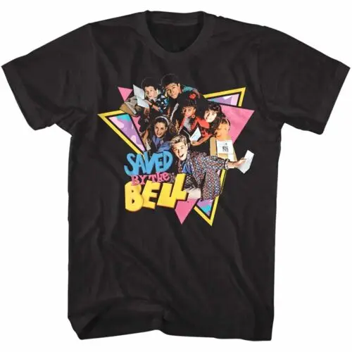 Saved by the Bell Men&apos;s T Shirt Birdseye Group Photo Triangles Zack OFFICIAL