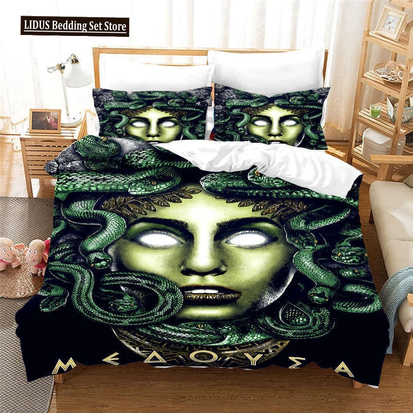 Wonderful Medusa In Myth 3D Duvet Cover Set Greek Mythology Figurine Medusa Themed Bedding Sets Full/Queen Size Comforter Cover