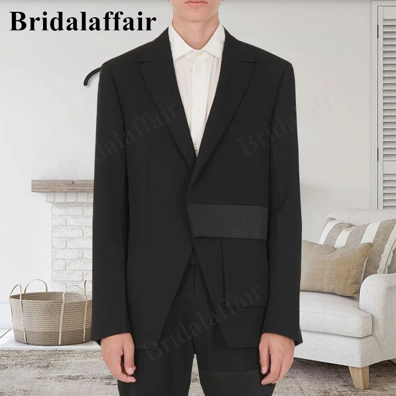 

Bridalaffair 2022 Fashion New Men Business 3 Pieces Suits Set Black Satin Tape Coat Trousers Male Slim Wedding Groomsmen Homme