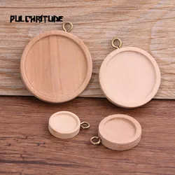6pcs 12/15/25/30mm Inner Size Wood Color Round Wood Cabochon Base Setting Charms Pendant Necklace Findings