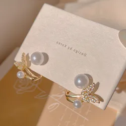Small Back Hanging Earrings Female Butterfly Pearl Crystal Earrings 2023 Temperament Fashion New Fashion Manufacturers Sales