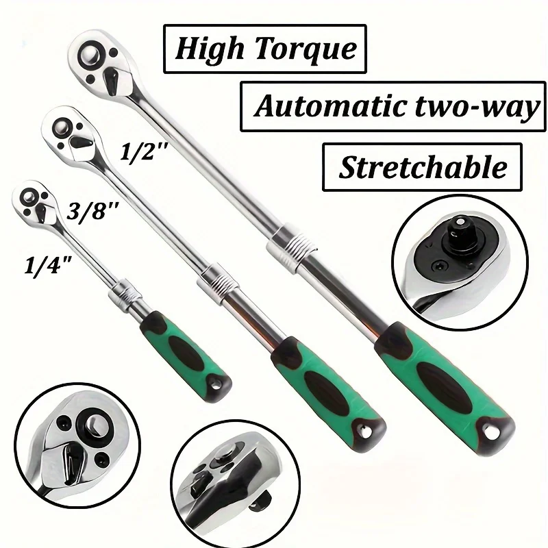 

Telescopic fast ratchet wrench, large, medium and small fly-off wrench, two-way spur wheel, telescopic sleeve wrench