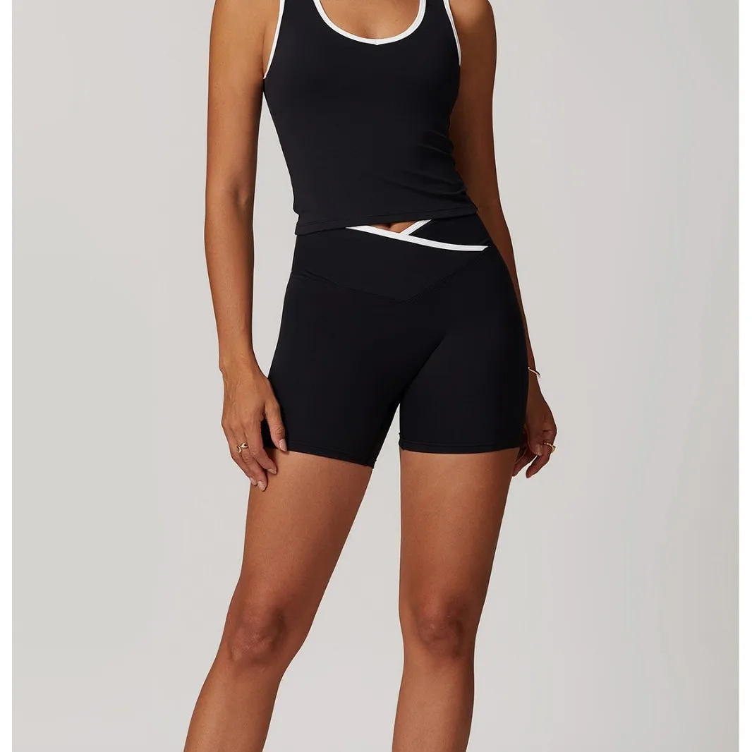 Cross Back High Waist Yoga Set, Color Block Barely There Fitness Outfit, Yoga Running Wear