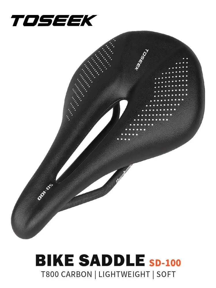 AliExpress TOSEEK Full Carbon Saddle MTB/Road 143/155MM Bike Saddle Super Light Leather Carbon Cushions 135g Carbon Rails Bicycle Seat