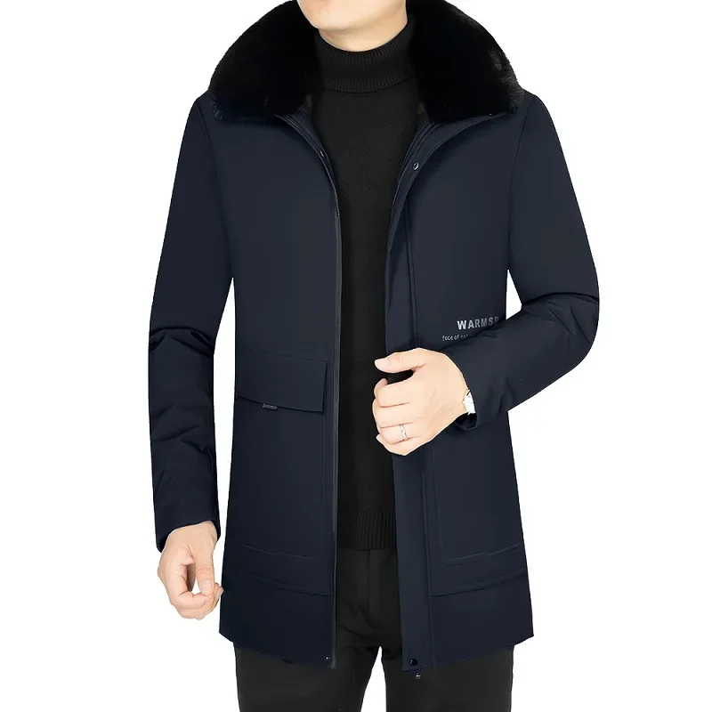 2024 New Winter Jacket Men Fuzzy Fur Collar Warm Thick Fleece Lined Parkas Male Black Autumn Heavy Outdoor Elegant Style Thermal