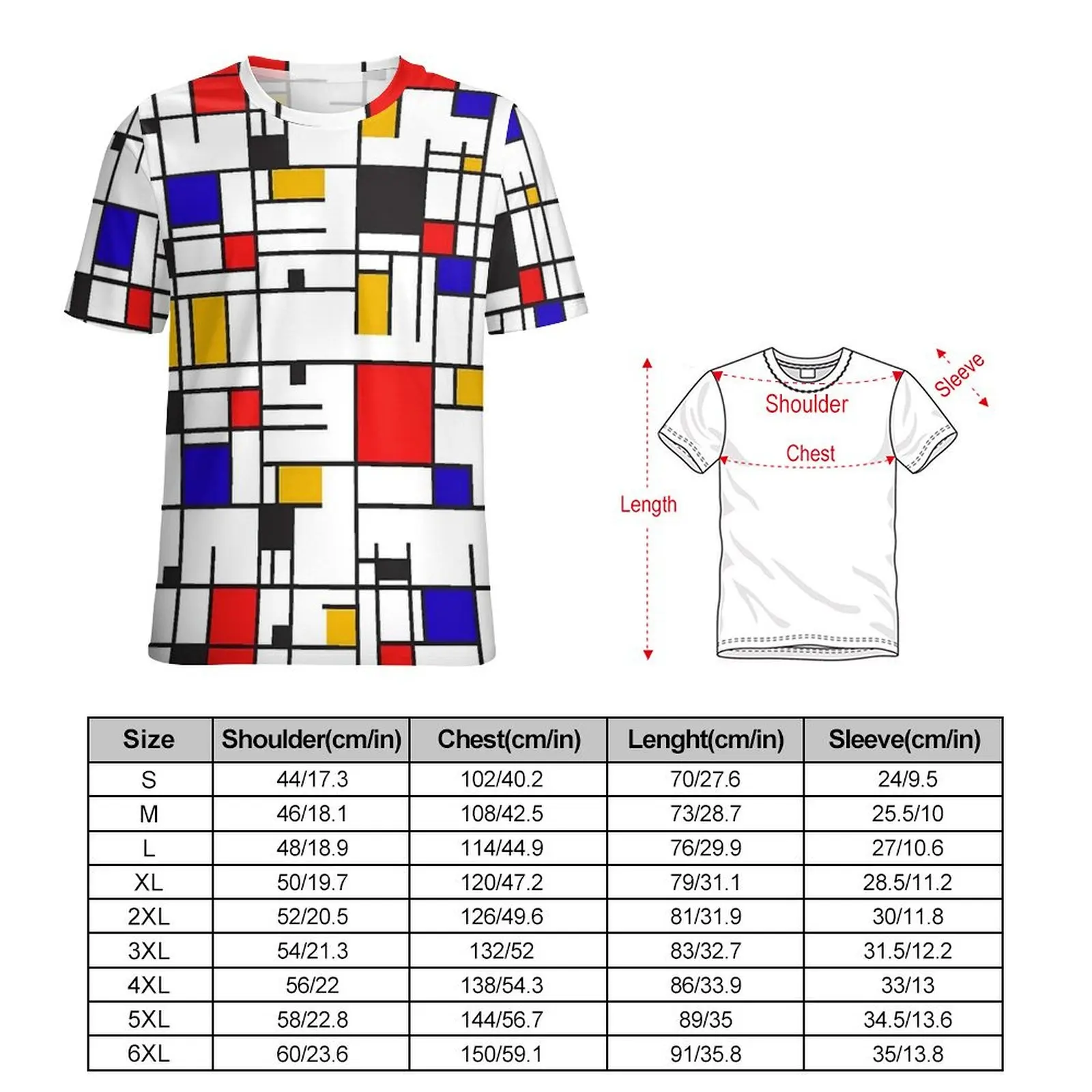 Homless Mondrian T Shirt For Men Check Print Design O Neck T-Shirts Summer Cool  Clothes Short Sleeves Basic Oversized Tee Shirt