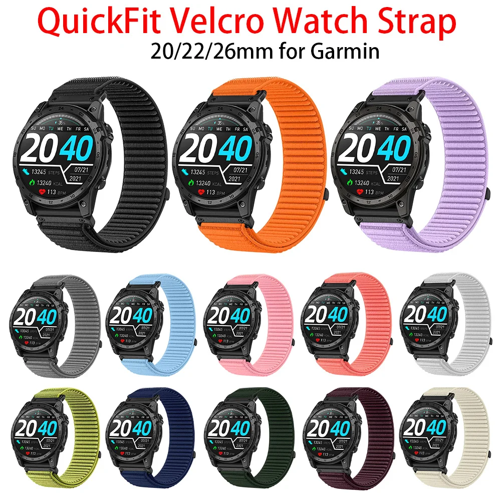 

Quickfit Velcro Watch Strap for Garmin Sport Watch Fenix Tactix Quatix Series 20mm 22mm 26mm Nylon Watchband