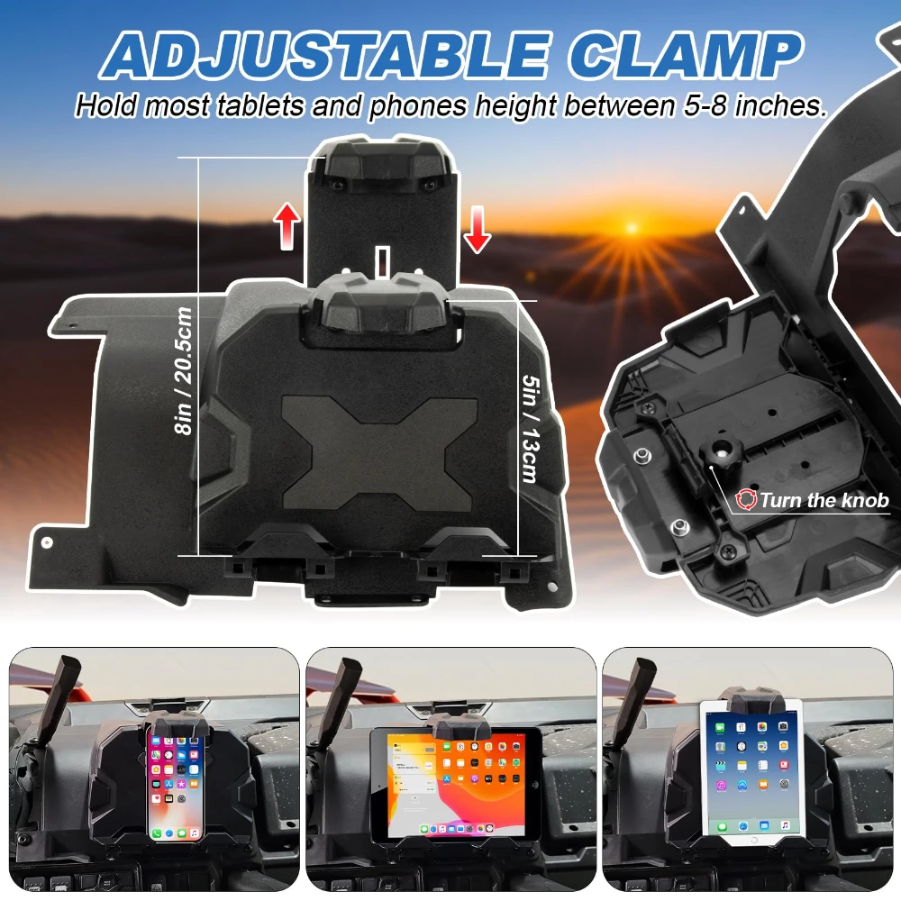 GPS Holder Mounts with Storage Box Organizer Tray For Can-Am Defender HD5 HD8 HD9 HD10 Max 2016‑2023 Accessories