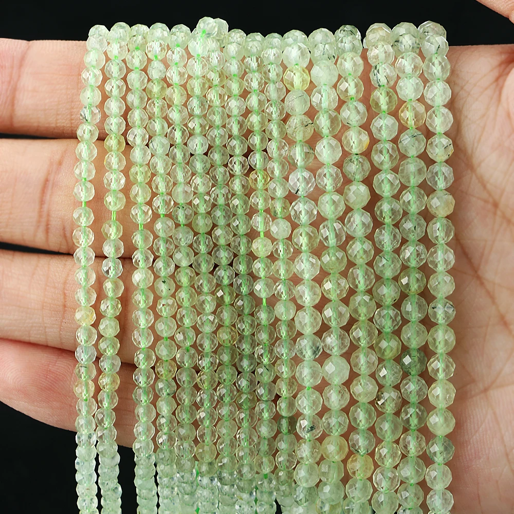 A+ Natural 2-4mm Prehnite Faceted Beads Loose Gemstone Beads for Jewelry Making Crystal Beads DIY Accessories