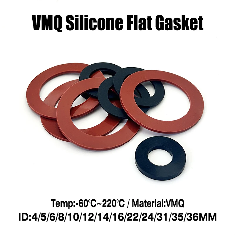Dikke 1mm/1.5mm/2mm/3mm Siliconen platte pakking rubberen pakking VMQ watermeter afdichting ID 4mm ~ 36mm OD 8mm ~ 53mm rubberen pakking