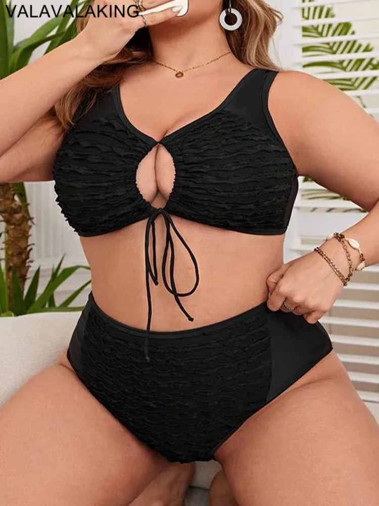 2025 Solidny 2-częściowy zestaw bikini Plus Size Kobiety Strój kąpielowy na ramiączkach Duży strój kąpielowy z wysoką talią Strój kąpielowy damski