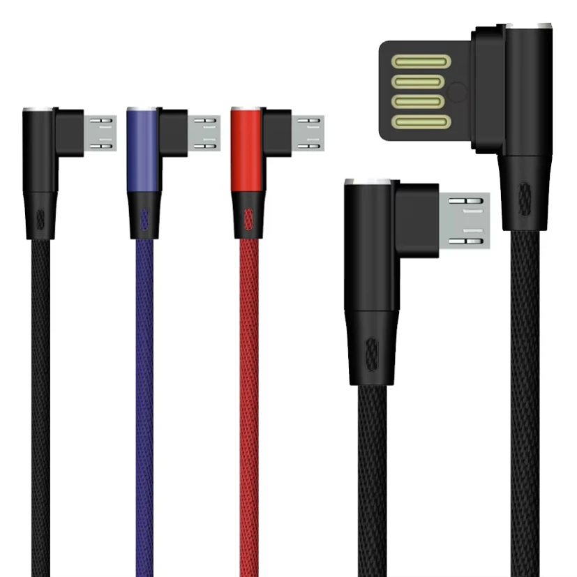 Double Elbow 90 Degree USB Micro Type C Data Cable for iPhone Samsung S20 Huawei Xiaomi Charger Cod L-Shape Fast Charging Wire