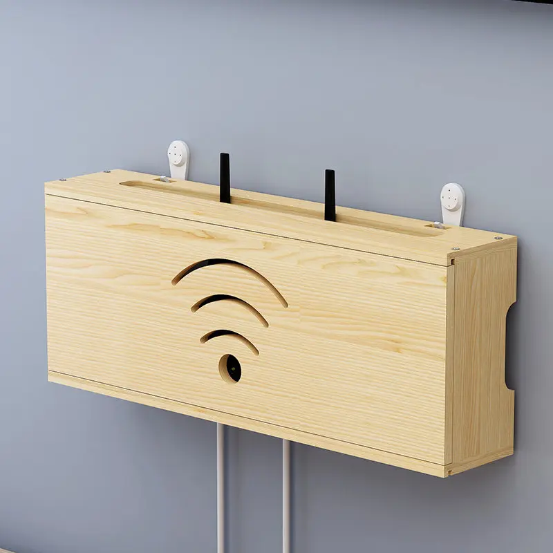 Premium Sturdy Solid Wood Wall-Mounted Router & Modem Storage Box with Cable Management, Concealment Organizer for WiFi, Socket