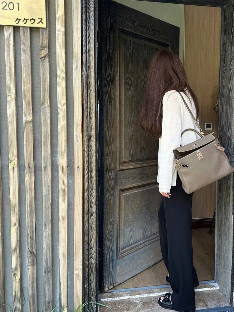 

Rubbit Chic Women's Comfortable Casual Pants High Waist Straight Leg Anti-Wrinkle Elastic Waist Dra Acetate Commute Trousers