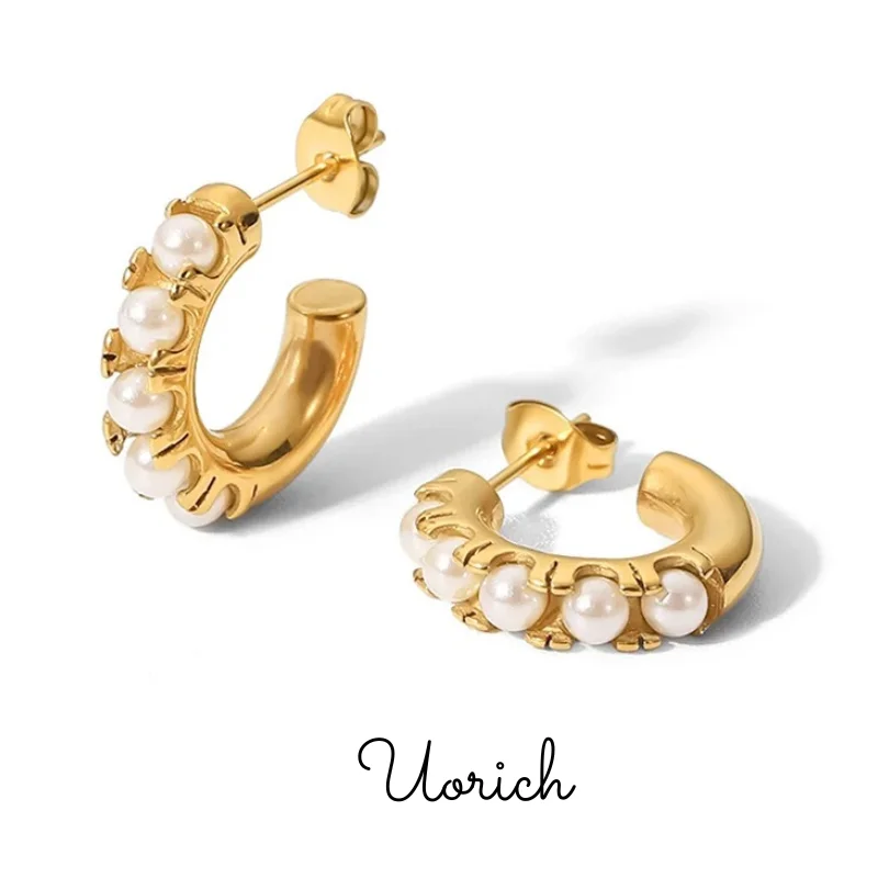 

Uorich Vintage Classic Inlay Pearl Stainless Steel Personality Earrings for Women Fashion Simple C Earrings Jewelry Daily Wear