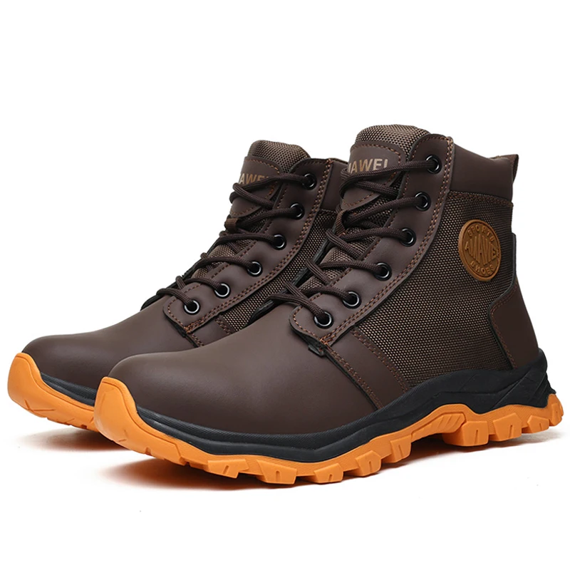 New Borwn Safety Work Shoes for Men Work Sneakers Protect Puncture-proof Protective Work Boots Steel Toe Indestructible Shoes