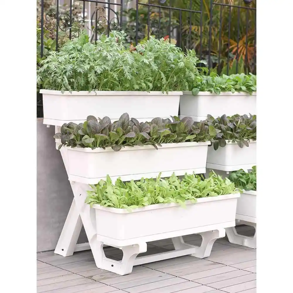 Three Dimensional Multi Layer Balcony Vegetable Planter Combination Box Elevated Planting Rack for Flower Berry Indoor Use