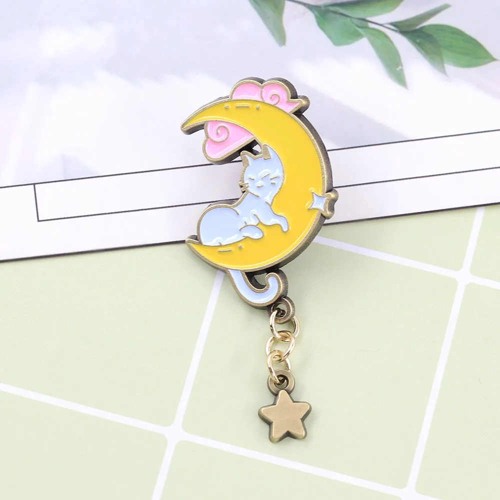 Niedliche schlafende Katze Emaille-Pin, bezaubernder Sternanhänger, Brosche, Cartoon-Kätzchen-Rucksack- und Kleidungsabzeichen, perfekte Geschenke für Katzenliebhaber. – Detail 12